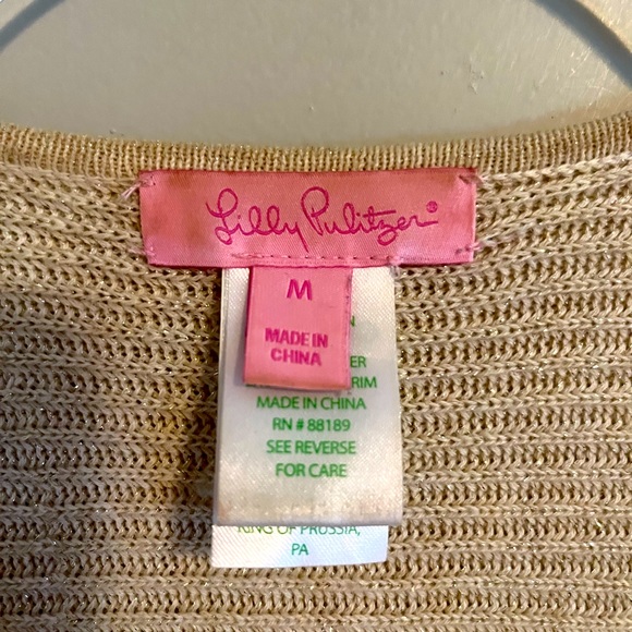 LILLY PULITZER | Sm | Sweater Vest | Fringe | Gold Metallic Threads - Picture 2 of 11